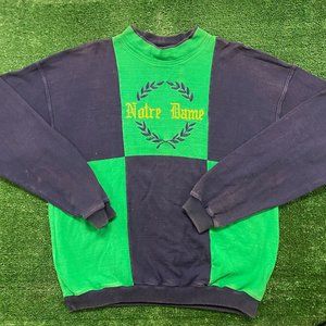 Vintage 80s Notre Dame Colorblock Crewneck Sweatshirt Cut & Sew Collegiate M